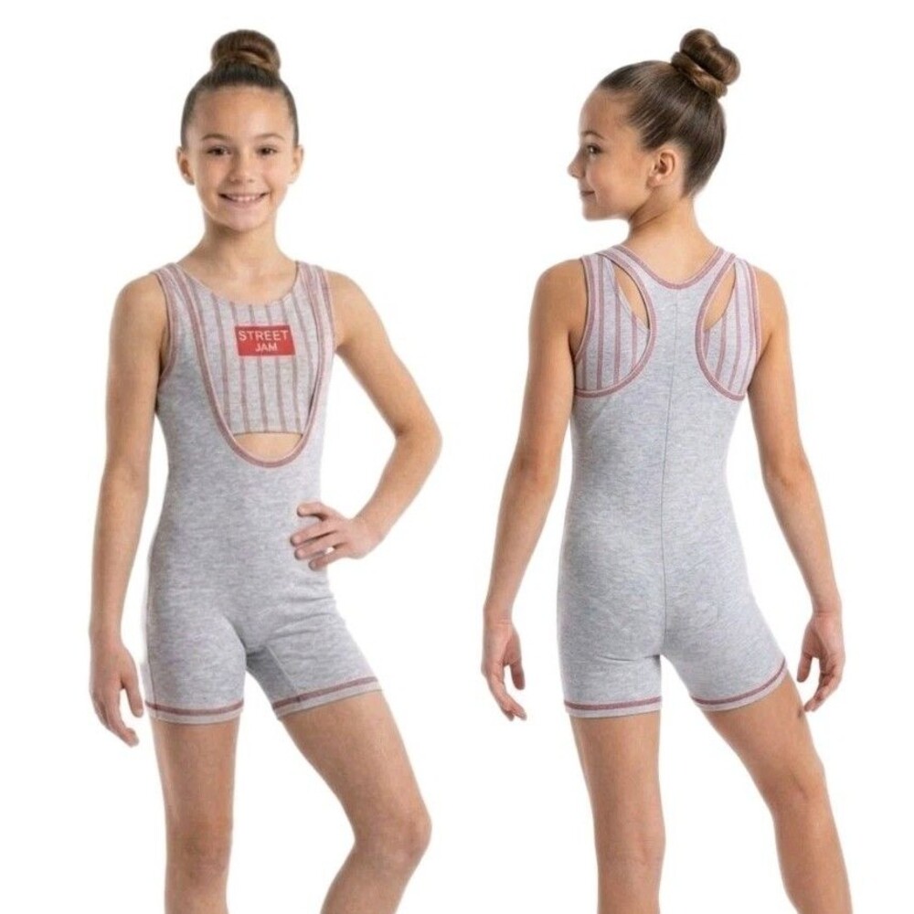 Gilda Marx Y2K Jersey Knit Cutout  Tank Biketard Singlet Gray Girls 8/10